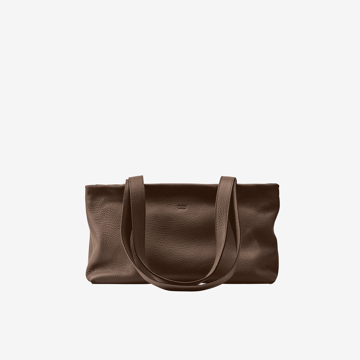 Tusk 9953 Anaya Zip Top Tote in Italian pebble-grain cowhide leather. Front view with shoulder straps down - ESPRESSO