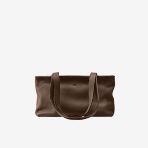 Tusk 9953 Anaya Zip Top Tote in Italian pebble-grain cowhide leather. Front view with shoulder straps down - ESPRESSO