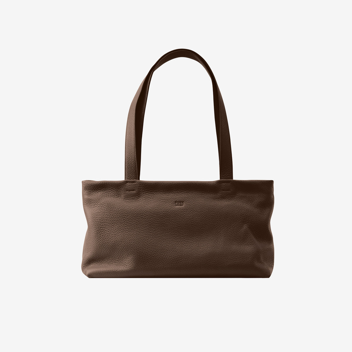 Tusk 9953 Anaya Zip Top Tote in Italian pebble-grain cowhide leather. Front view with long shoulder straps raised - ESPRESSO