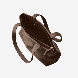 Tusk 9953 Anaya Zip Top Tote in Italian pebble-grain cowhide leather. Open view showing the zip-top opening and interior zipper pocket - ESPRESSO