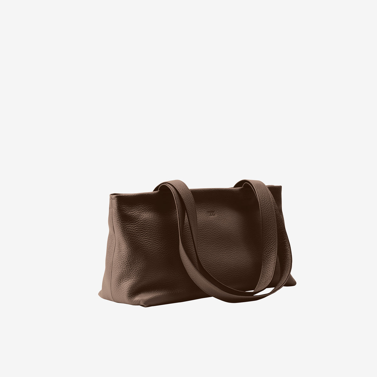 Tusk 9953 Anaya Zip Top Tote in Italian pebble-grain cowhide leather. Side view showing the leather shape and shoulder straps - ESPRESSO