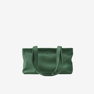 Tusk 9953 Anaya Zip Top Tote in Italian pebble-grain cowhide leather. Front view with shoulder straps down - FOREST