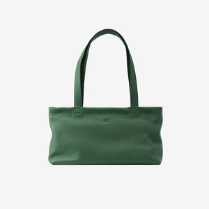 Tusk 9953 Anaya Zip Top Tote in Italian pebble-grain cowhide leather. Front view with long shoulder straps raised - FOREST