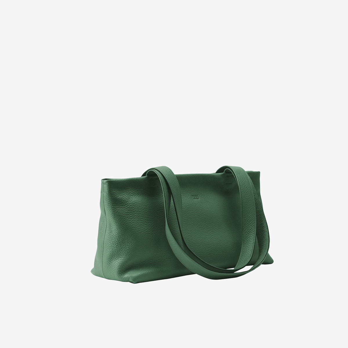 Tusk 9953 Anaya Zip Top Tote in Italian pebble-grain cowhide leather. Side view showing the leather shape and shoulder straps - FOREST