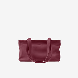 Tusk 9953 Anaya Zip Top Tote in Italian pebble-grain cowhide leather. Front view with shoulder straps down - OXBLOOD