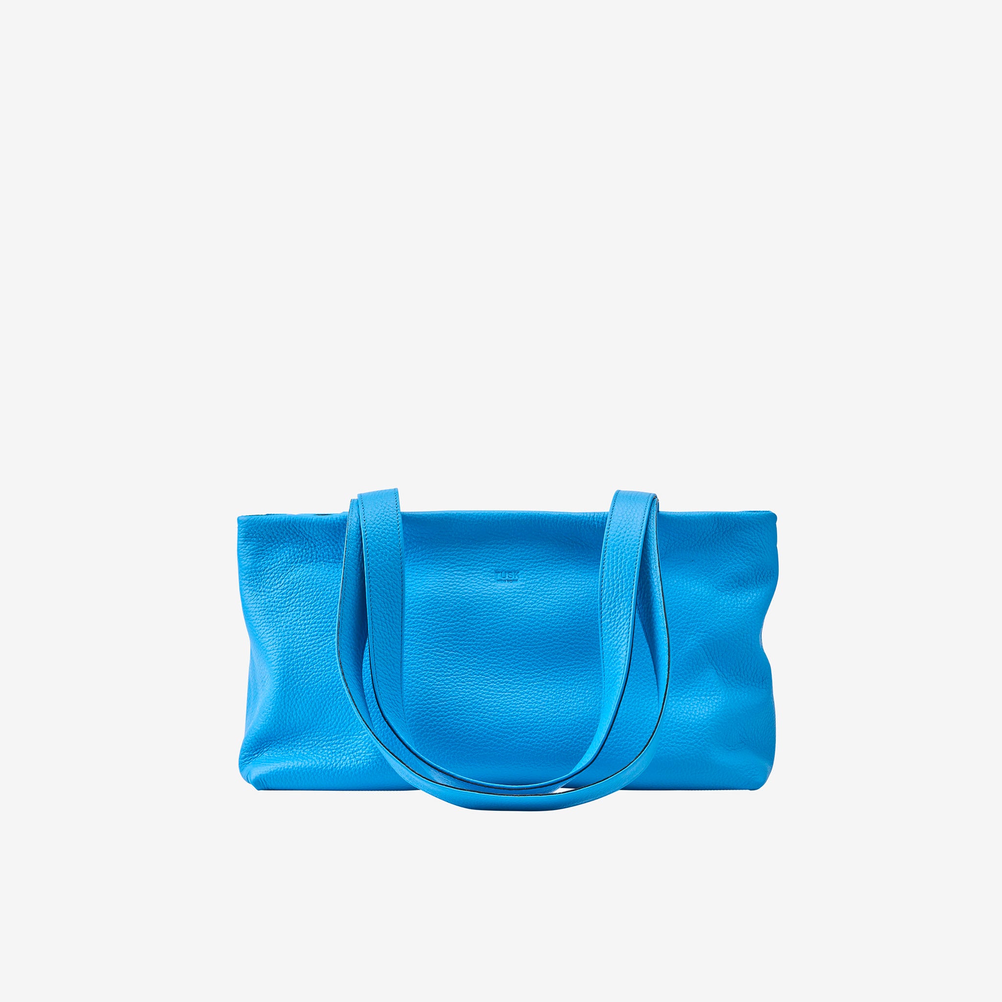 Blue leather shoulder tote bag with elongated silhouette and soft shape - AZURE