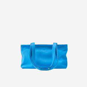 Blue leather shoulder tote bag with elongated silhouette and soft shape - AZURE