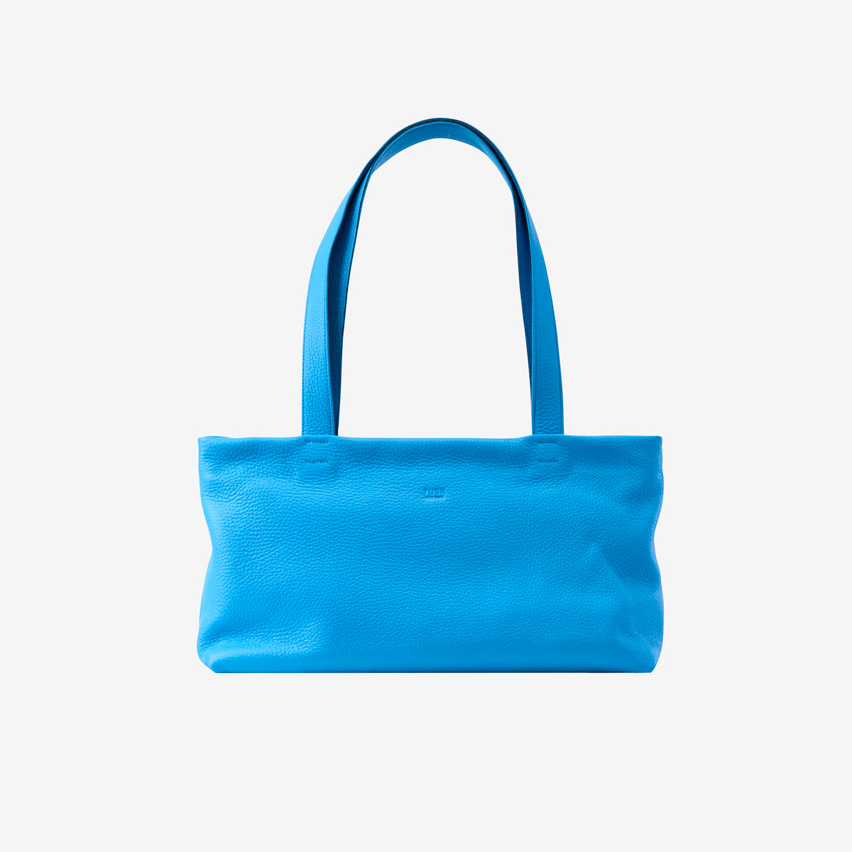Blue Italian leather top zip tote bag with long shoulder straps - AZURE