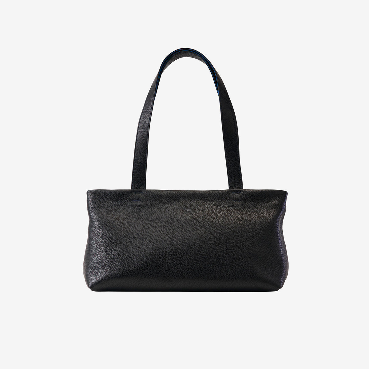 Black Italian leather top zip tote bag with long shoulder straps - BLACK
