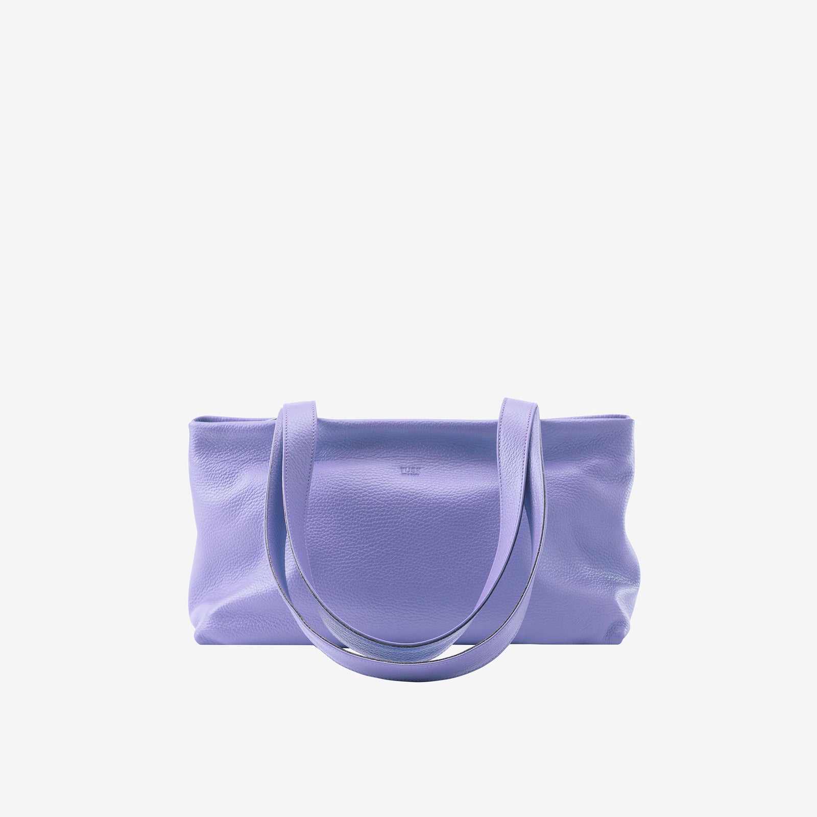 Lavender Italian leather top zip tote bag with long shoulder straps - LAVENDER
