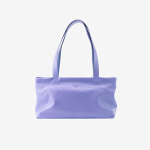 Lavender Italian leather top zip tote bag with long shoulder straps - LAVENDER
