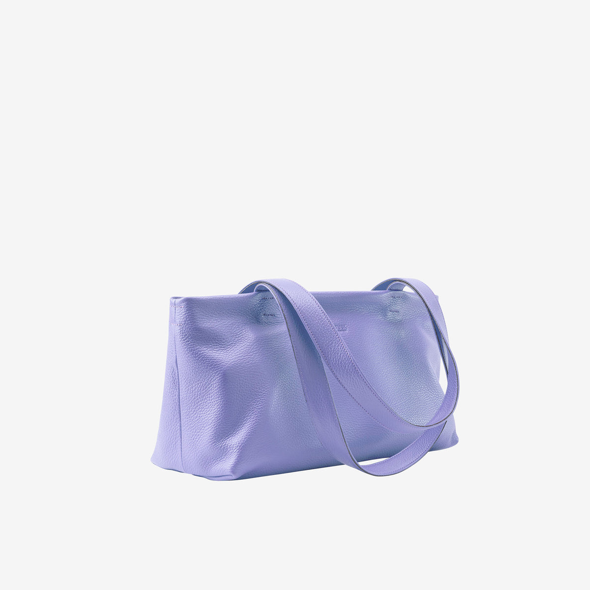 Side view of lavender leather tote bag with soft structure and clean silhouette - LAVENDER
