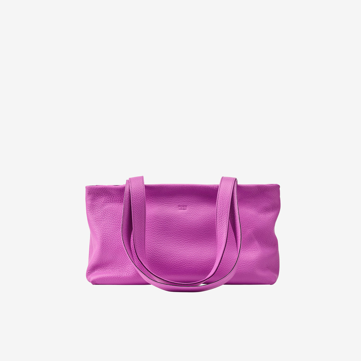 Magenta leather shoulder tote bag with elongated silhouette and minimal design - MAGENTA