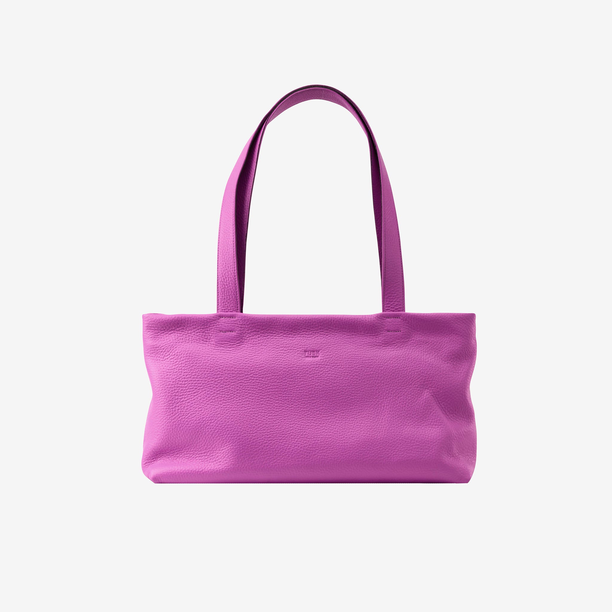Magenta Italian leather top zip tote bag with long shoulder straps - MAGENTA