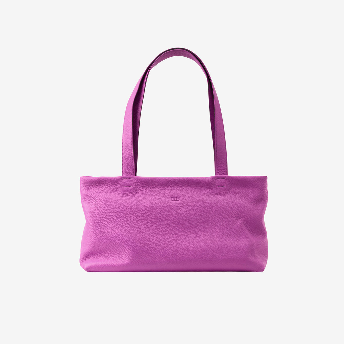 Magenta Italian leather top zip tote bag with long shoulder straps - MAGENTA