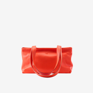 Orange leather shoulder tote bag with elongated silhouette and soft shape - ORANGE