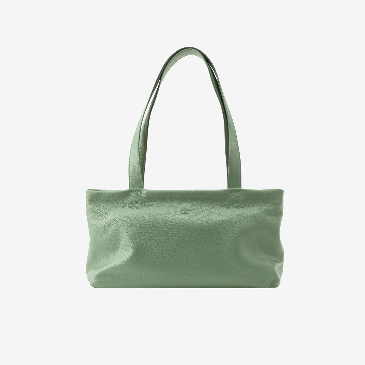 Sage green Italian leather zip-top tote bag with long shoulder straps and wide silhouette - SAGE