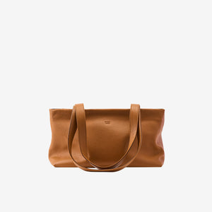 Toast brown leather everyday tote bag with long straps and relaxed structure - TOAST
