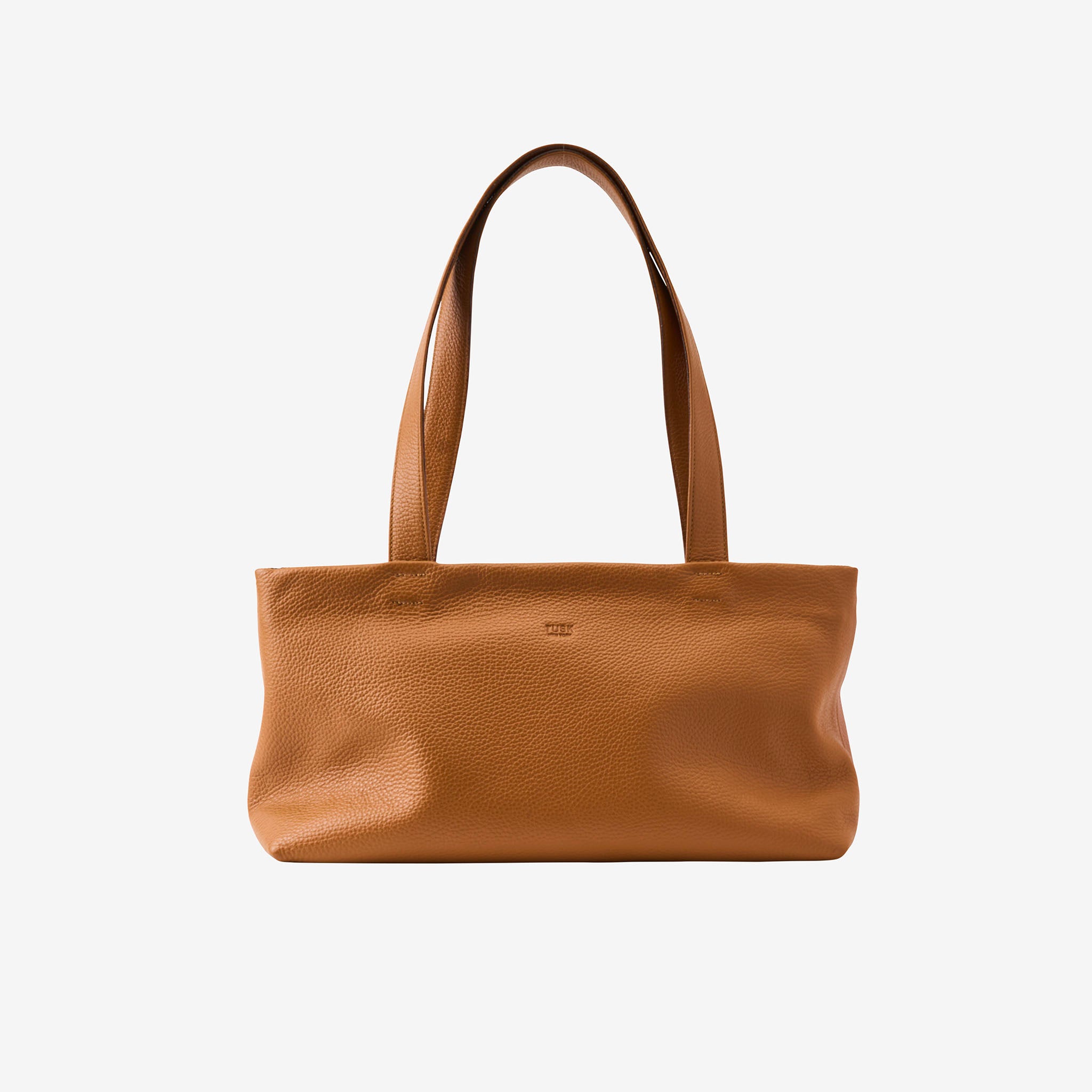 Toast brown Italian leather zip-top tote bag with long shoulder straps and wide silhouette - TOAST