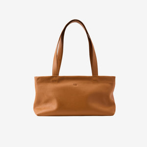 Toast brown Italian leather zip-top tote bag with long shoulder straps and wide silhouette - TOAST