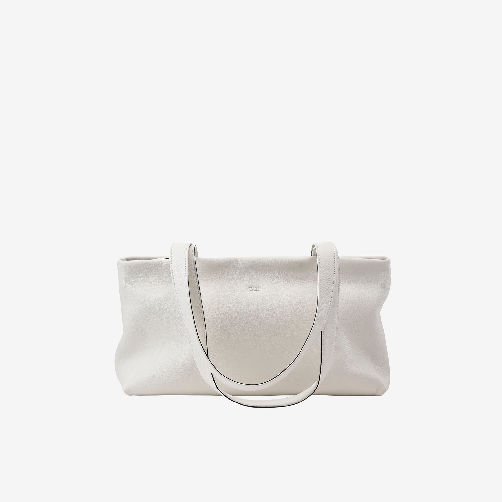 White Italian leather everyday tote bag with long straps and structured wide profile - WHITE