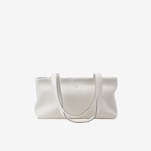 White Italian leather everyday tote bag with long straps and structured wide profile - WHITE