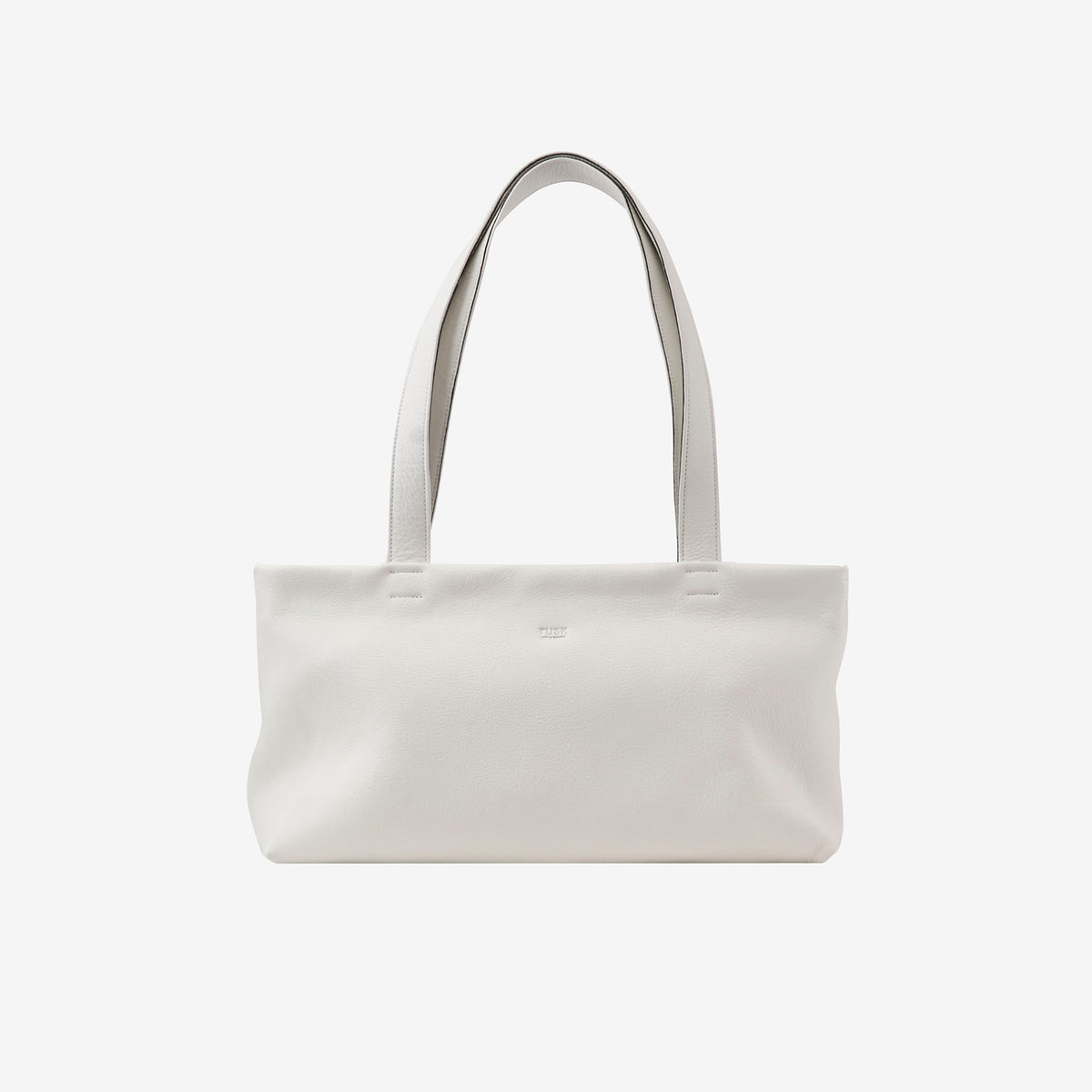 White Italian leather zip-top tote bag with long shoulder straps and wide low silhouette - WHITE