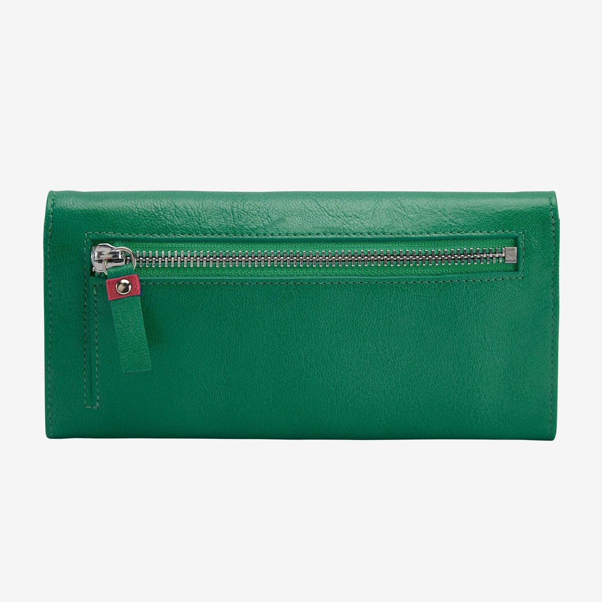 tusk 494 womens siam leather accordion wallet emerald and geranium back -  EMERALD/GERANIUM