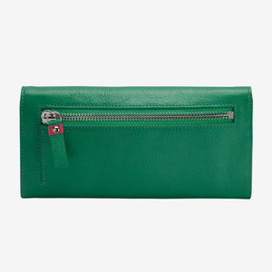 tusk 494 womens siam leather accordion wallet emerald and geranium back -  EMERALD/GERANIUM