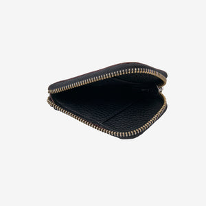 Black leather wallet with a zipper on a white background - BLACK