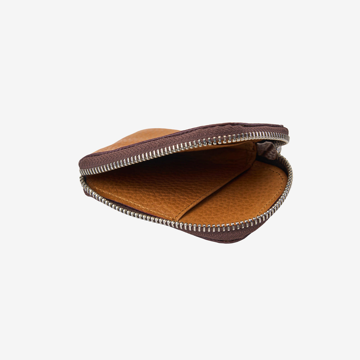 Brown leather wallet with zipper on a white background - TAN