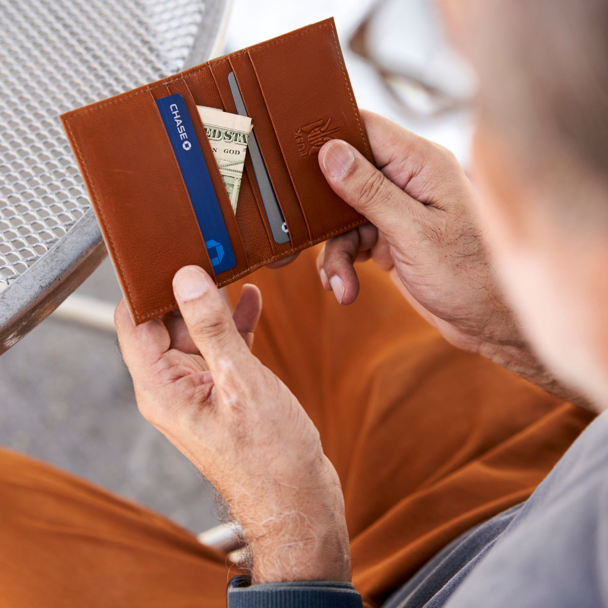 LUIGI FOLDED CREDIT CARD CASE-Tusk - SAGE/TAN