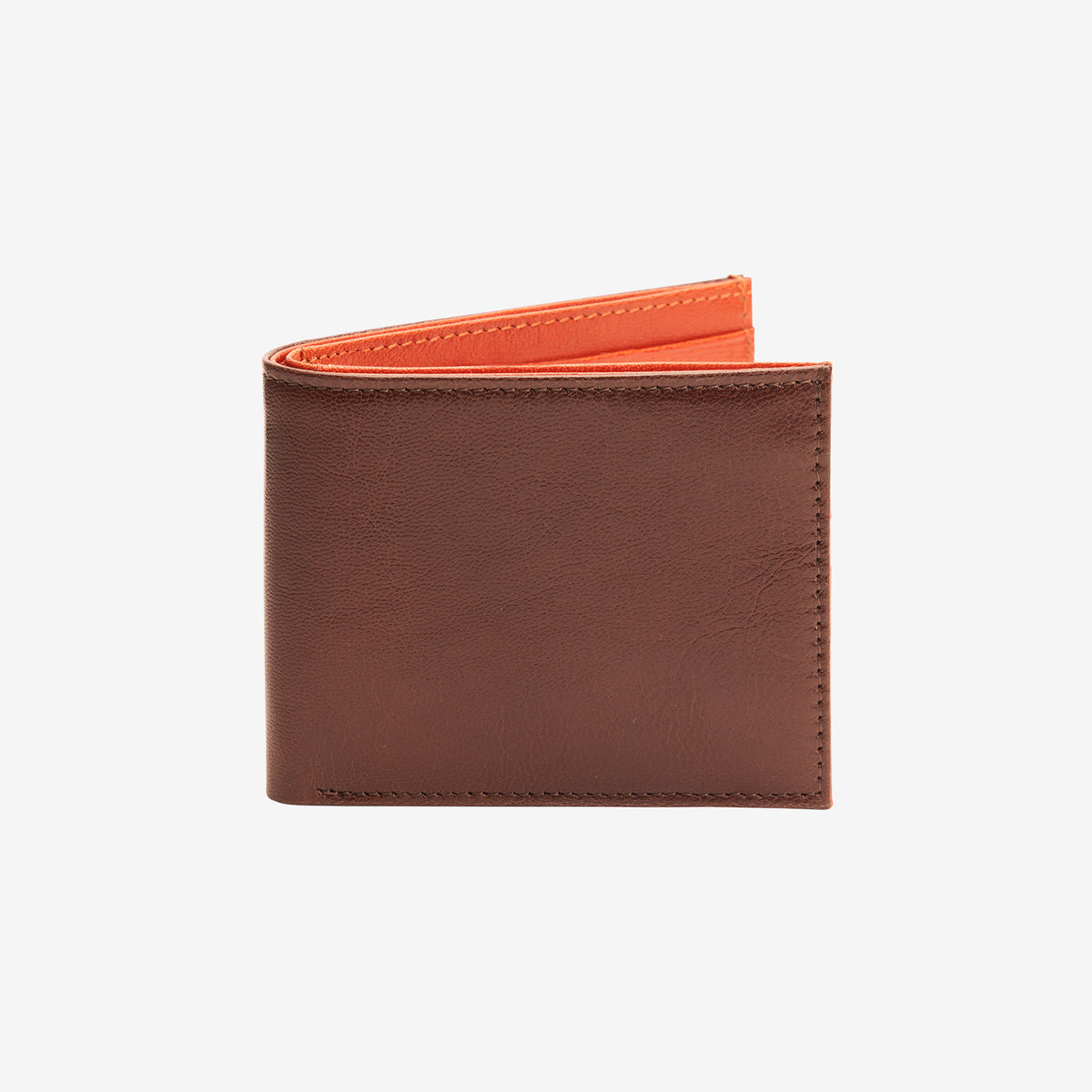 tusk 104 mens compact leather billfold wallet chocolateand orange front - CHOCOLATE/ORANGE