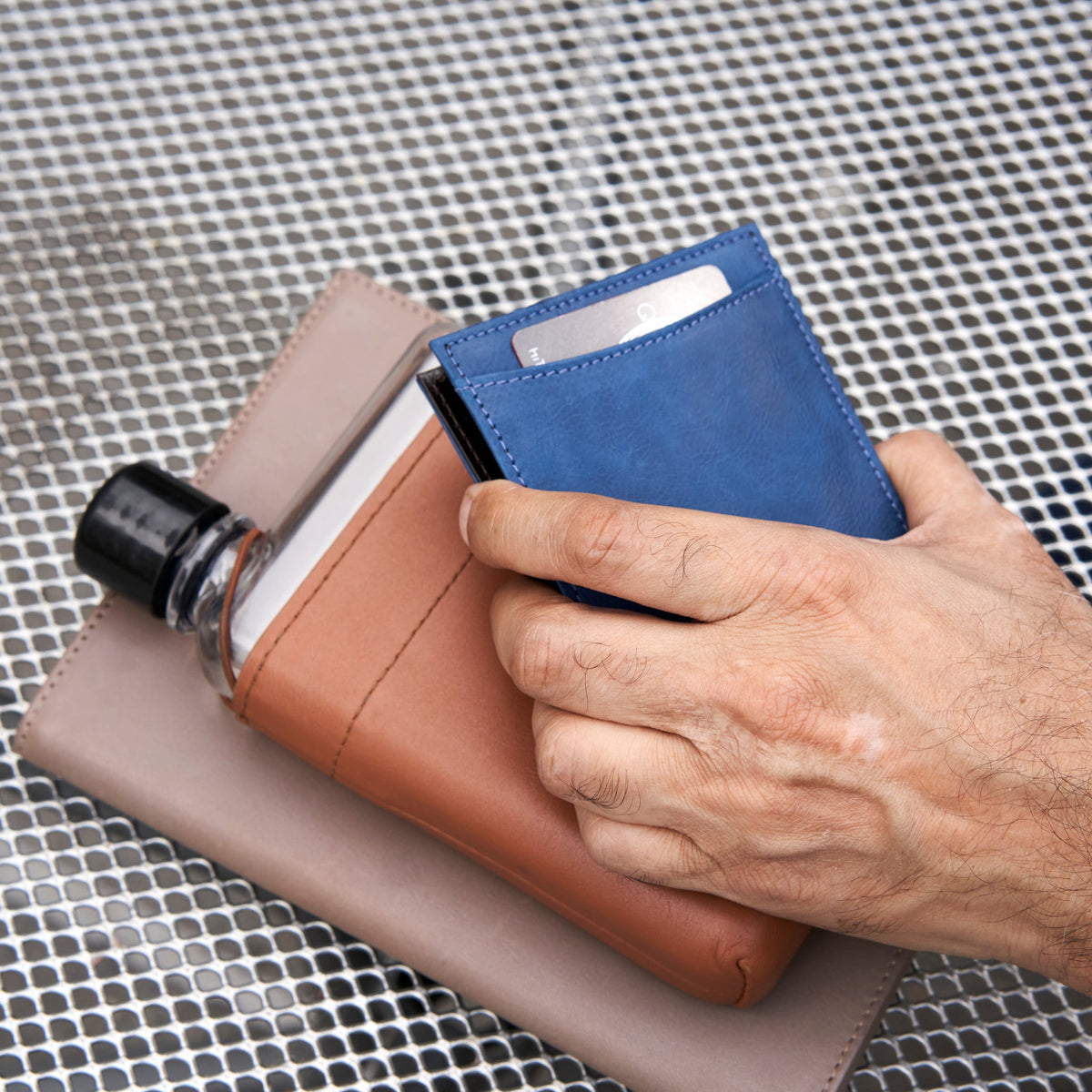 tusk 108 luigi leather billfold with slide pocket blue model 03 