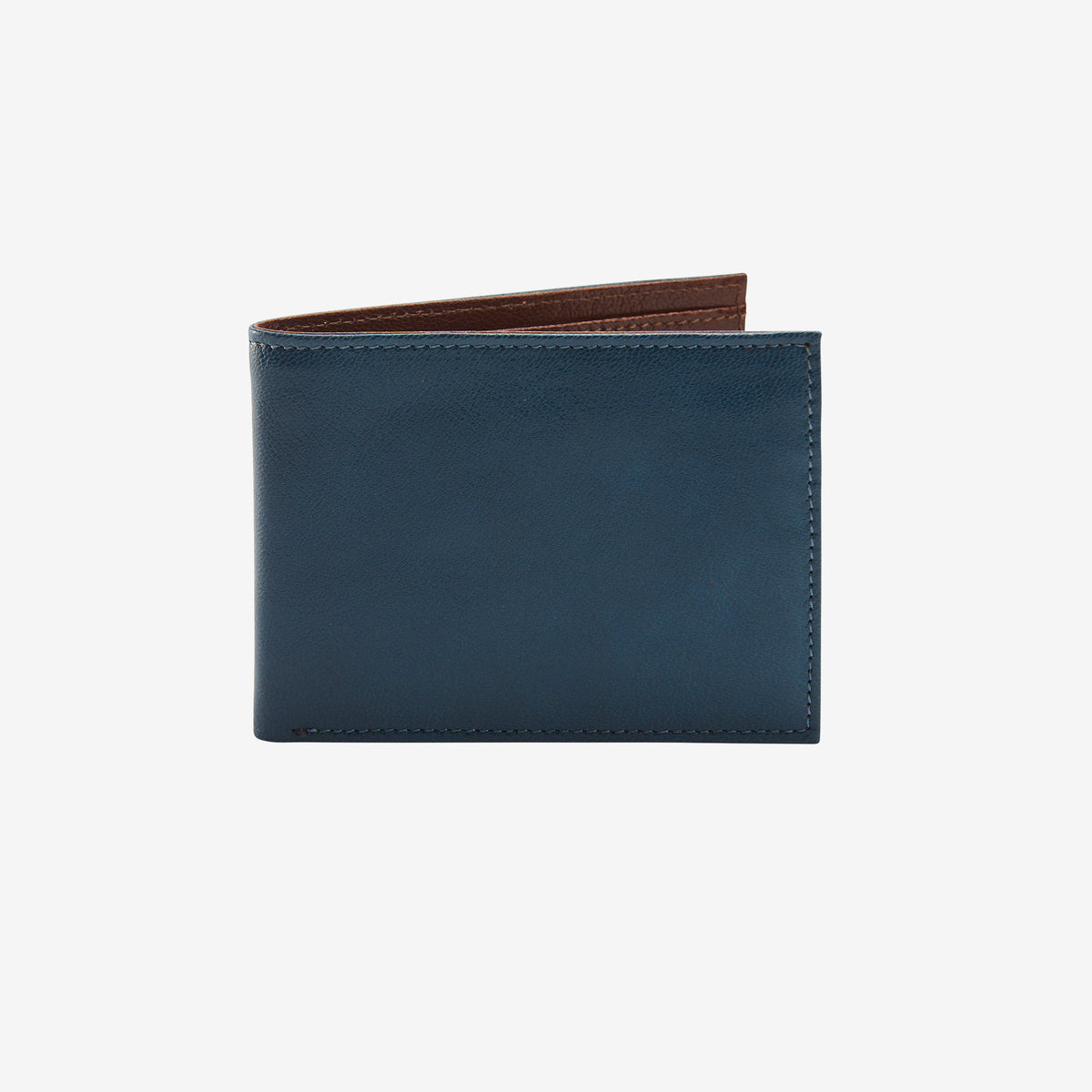 tusk 122 mens compact leather billfold wallet  blue and chocolate front - BLUE/CHOCOLATE