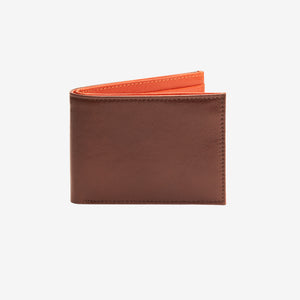 tusk 122 mens compact leather billfold wallet chocolate and orange front - CHOCOLATE/ORANGE