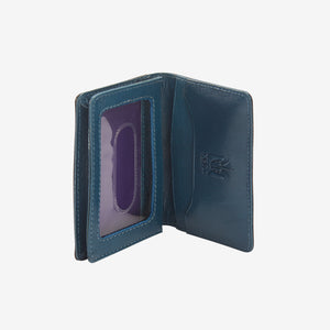 tusk 169 mens classic leather card case with window chocolate and blue open - CHOCOLATE/BLUE