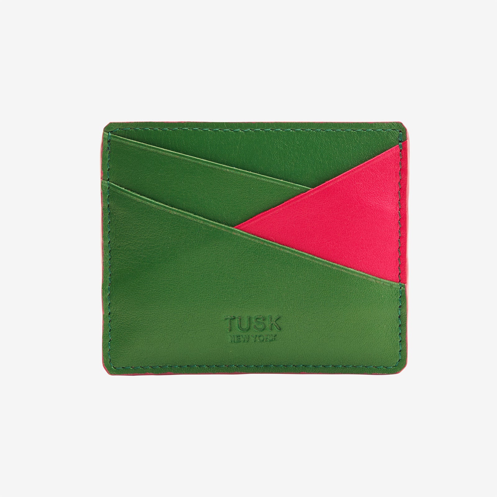 tusk 189 womens leather card case emerald and geranium front - EMERALD/GERANIUM