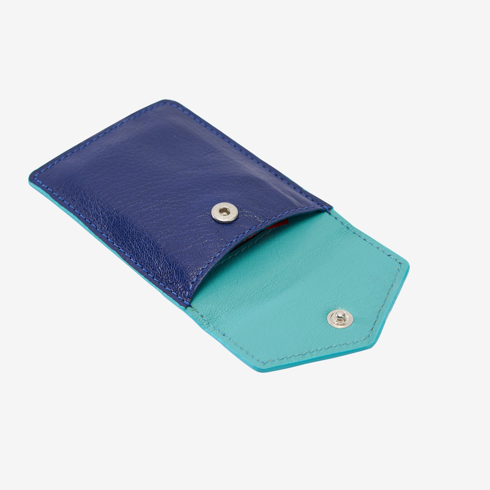 tusk 2002 siam leather mini snap card case indigo and french blue front - INDIGO/FRENCH BLUE