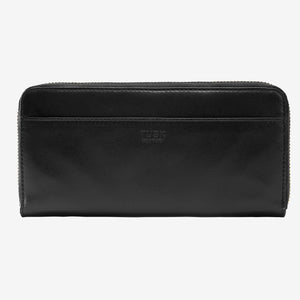 tusk 301 womens leather single zip wallet black front - BLACK