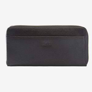 tusk 301 womens saffiano leather single zip wallet black front - BLACK