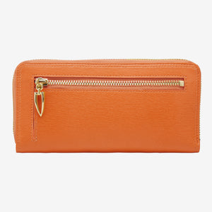 tusk 301 womens saffiano leather single zip wallet orange back - ORANGE