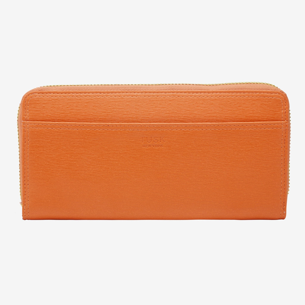 tusk 301 womens saffiano leather single zip wallet orange front - ORANGE