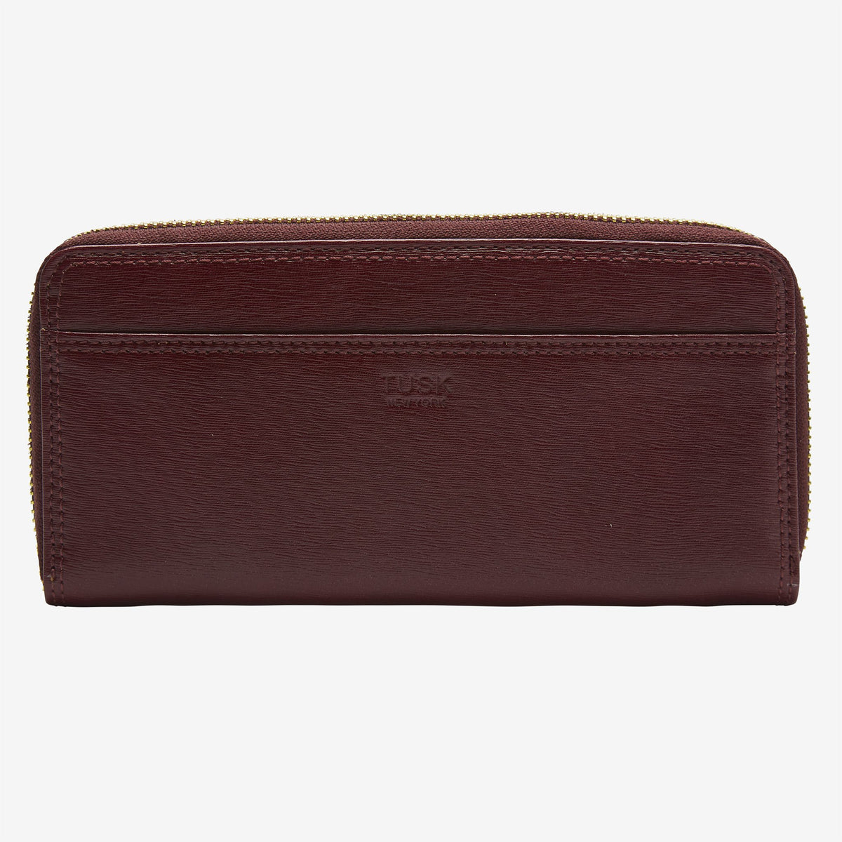 tusk 301 womens saffiano leather single zip wallet oxblood front - OXBLOOD