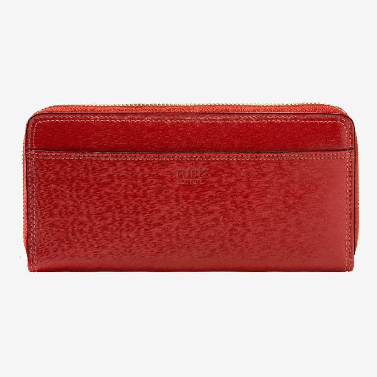 tusk 301 womens saffiano leather single zip wallet red front - RED