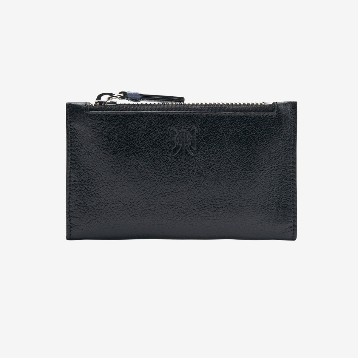     tusk-383-leather-slim-card-case-with-zip-coin-pocket-black-and-french-blue-front