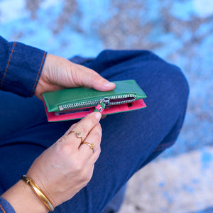 Siam | Slim Card Case w/Zip Coin Pocket-Tusk - TEAL/GERANIUM