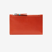 tusk 383 leather slim card case with zip coin pocket orange and sky front - ORANGE/SKY