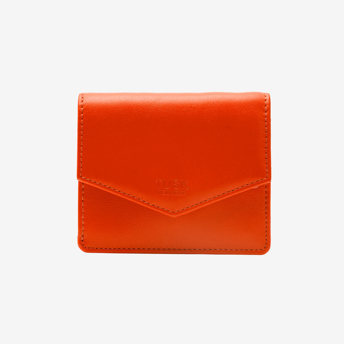 tusk 435 joy leather gusseted french wallet orange front - ORANGE