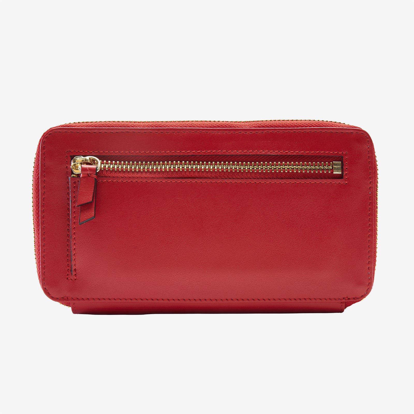 tusk 443 double zip leather wallet red front - RED